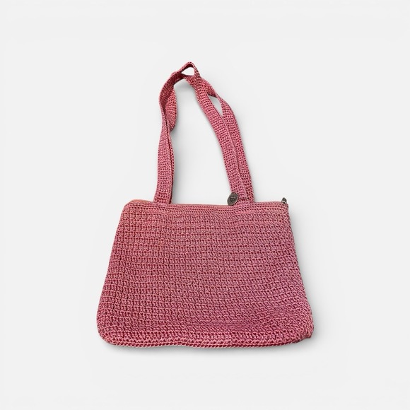 The Sak Handbags - The Sak Crochet Shoulder Pink Tote Purse Lined Nylon Summer Hippie Beach Casual